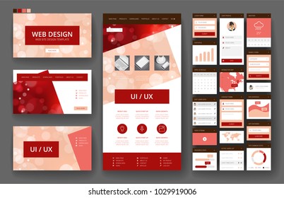 Website template, one page design, headers and interface elements. Bokeh defocused backgrounds.