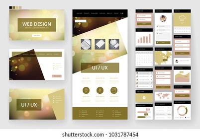 Website template, one page design, headers and interface elements. Bokeh defocused backgrounds.