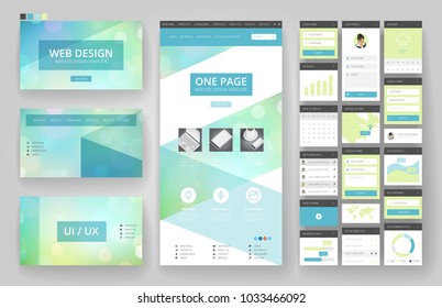 Website template, one page design, headers and interface elements. Bokeh defocused backgrounds.