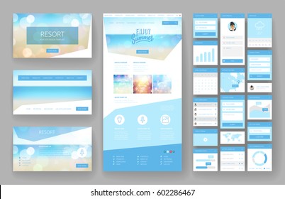 Website Template, One Page Design, Headers And Interface Elements. Travel Agency, Tropical Summer Resort.