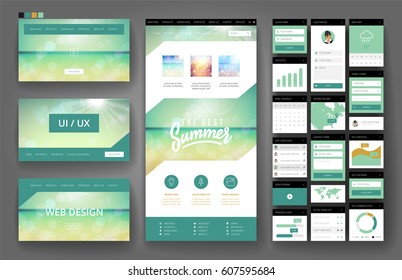 Modelo de site, design de uma página, cabeçalhos e elementos de interface. Agência de viagens, resort de verão tropical.