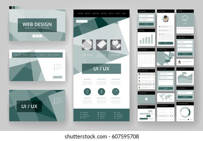 Website template, one page design, headers and interface elements.