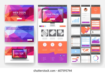 Website template, one page design, headers and interface elements.