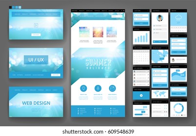 Website Template, One Page Design, Headers And Interface Elements. Travel Agency, Tropical Summer Resort.