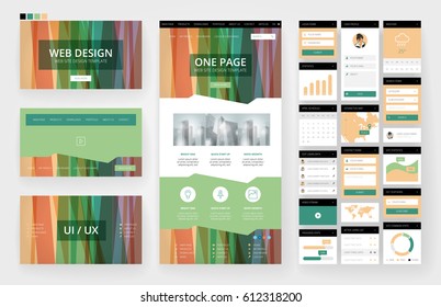 Website template, one page design, headers and interface elements.