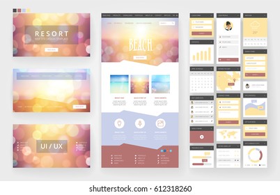 Website template, one page design, headers and interface elements. Travel agency, tropical summer resort.