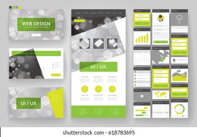 Website template, one page design, headers and interface elements. Bokeh defocused backgrounds.