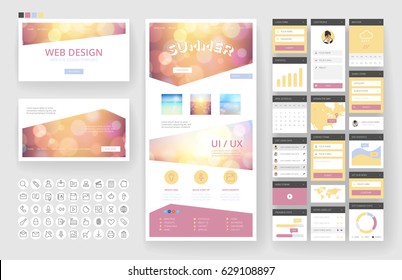 Website template, one page design, headers and interface elements. Travel agency, tropical summer resort.