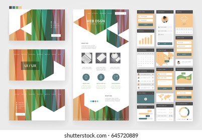 Website template, one page design, headers and interface elements.