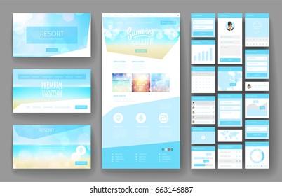 Website template, one page design, headers and interface elements. Travel agency, tropical summer resort.