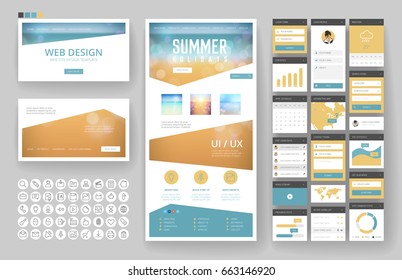 Website Template, One Page Design, Headers And Interface Elements. Travel Agency, Tropical Summer Resort.