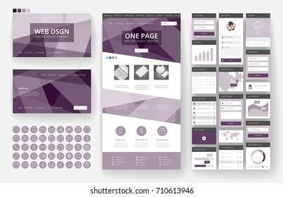 Website template, one page design, headers and interface elements.
