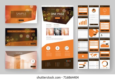 Website template, one page design, headers and interface elements. Bokeh defocused backgrounds.