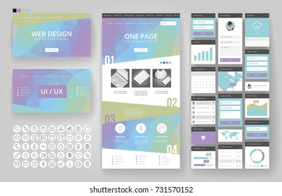 Website Template, One Page Design, Headers And Interface Elements. Low Poly Abstract Backgrounds.