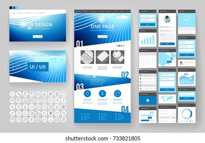 Website template, one page design, headers and interface elements.
