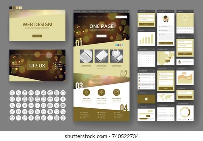 Website template, one page design, headers and interface elements. Bokeh defocused backgrounds.