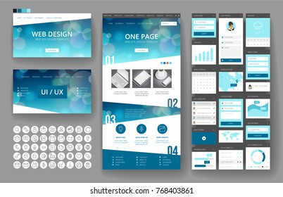 Website template, one page design, headers and interface elements. Bokeh defocused backgrounds.