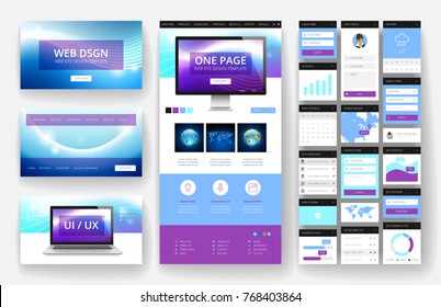 Website template, one page design, headers and interface elements.