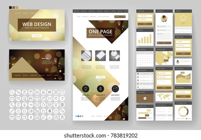 Website template, one page design, headers and interface elements. Bokeh defocused backgrounds.
