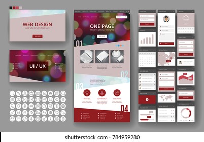 Website template, one page design, headers and interface elements. Bokeh defocused backgrounds.