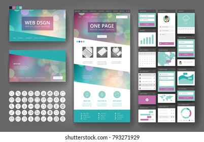 Website template, one page design, headers and interface elements. Bokeh defocused backgrounds.