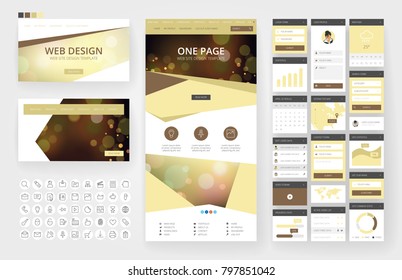Website template, one page design, headers and interface elements. Bokeh defocused backgrounds.
