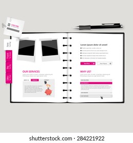 Website template Open notepad with bookmarks 