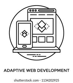 A website template opened on a laptop as well as on smartphone representing adaptive web development 