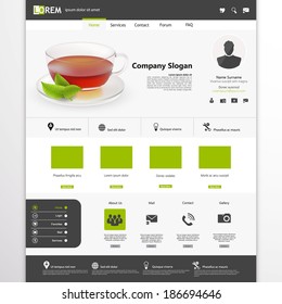  Website Template with photorealistic tea cup and mint. 
