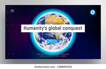 Website template. Planet Earth in the middle of the night starry sky. Elements of this image furnished by NASA.