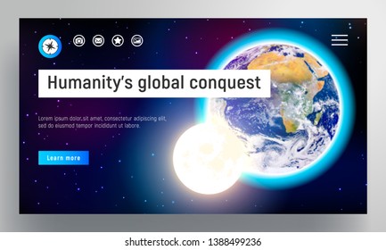 Website template  with Planet Earth and the Moon. Elements of this image furnished by NASA.