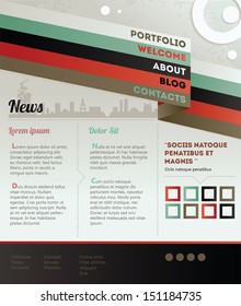 Website template in retro style/ The site have modern trendy structure, that can be transformed into responsive site design. EPS10
