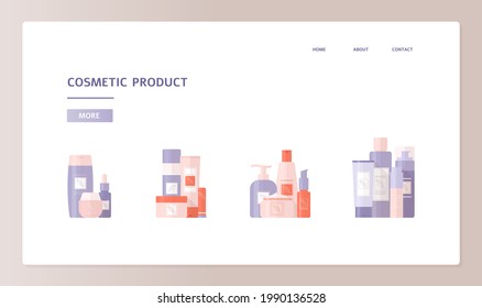 Website-Vorlage mit Hautpflegeflasche Shampoo-Creme Vektorgrafik
