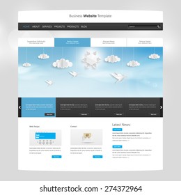 Website Template with sky and origami clouds bird sun, Vector illustation.