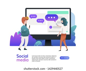 Website template of social media. Social media  concept with characters. Flat vector illustration isolated on white background.