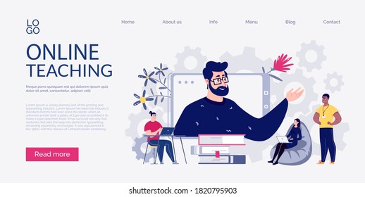 Website Template. software webinar, online education, personnel training, consulting. Vector illustration.