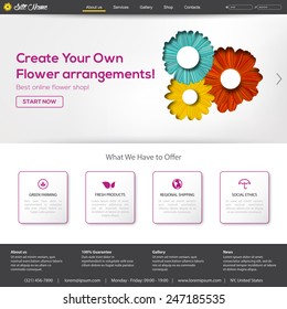 Website template for spring season, flower shop or start up business. Other vector elements for your design.