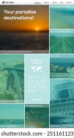 Website template, travel guide, Portfolio web page or web shop. Vector blurred backgrounds. Photo filter can be removed.