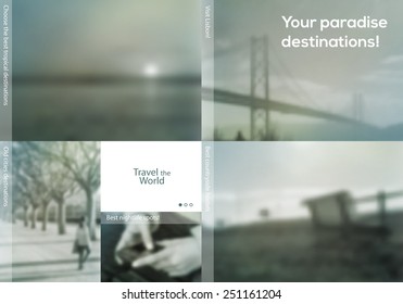 Website template, travel guide, Portfolio web page or web shop. Vector blurred backgrounds. 