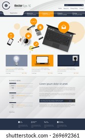 Website Template Vector Design with realistic still life illustration, tablet, coffee, notebook.