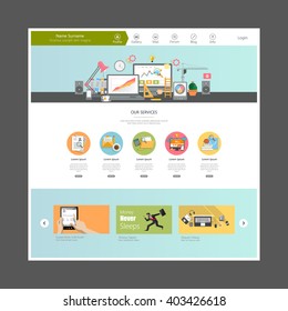 Website Template Vector Eps10, Modern Web Design with flat UI elements. Ideal for Business layout. 