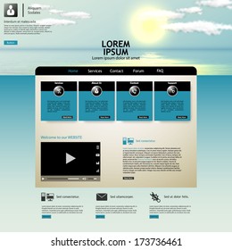 Website template Vector. with photorealistic sunrise, sea illustration. 