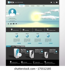 Website template Vector. with photorealistic sunrise, sea illustration. 