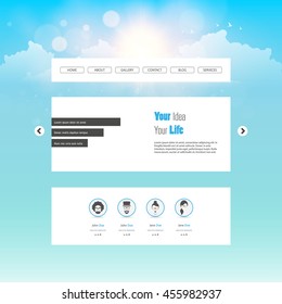 Website Template Vector, with sun and sky vector illustration. Creative design.
