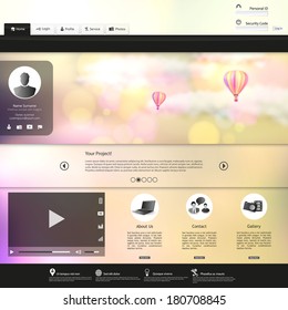 Website Template Vector /with hot air balloon in the vintage bokeh sky illustration/