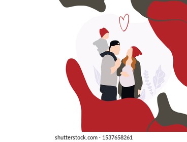 website template with walking lovely  family. Modern flat colorful vector illustration.
