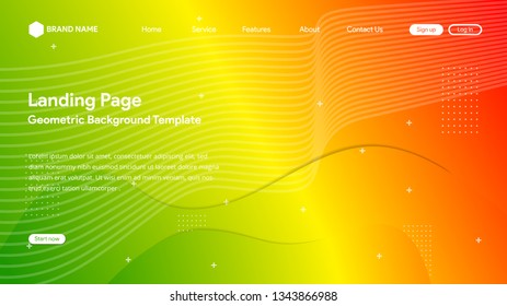 Website template for websites, or apps. three gradient color, green, yellow, red. landing page wave concept.