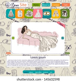 Website template with wedding elements. Seamless texture included. Vector illustration EPS10