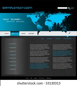Website template with world map, easily editable, vector