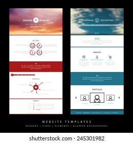 Website templates, icons, headers, blurred backgrounds and other vector elements for your design.